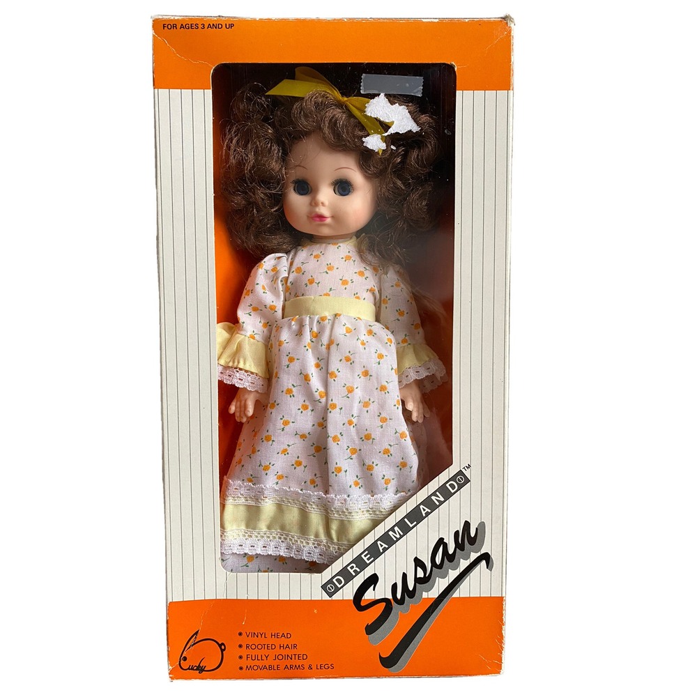 Vtg Lucky Dreamland Susan Doll Brunette Blue Sleepy Eyes Original Box 1986 NOS